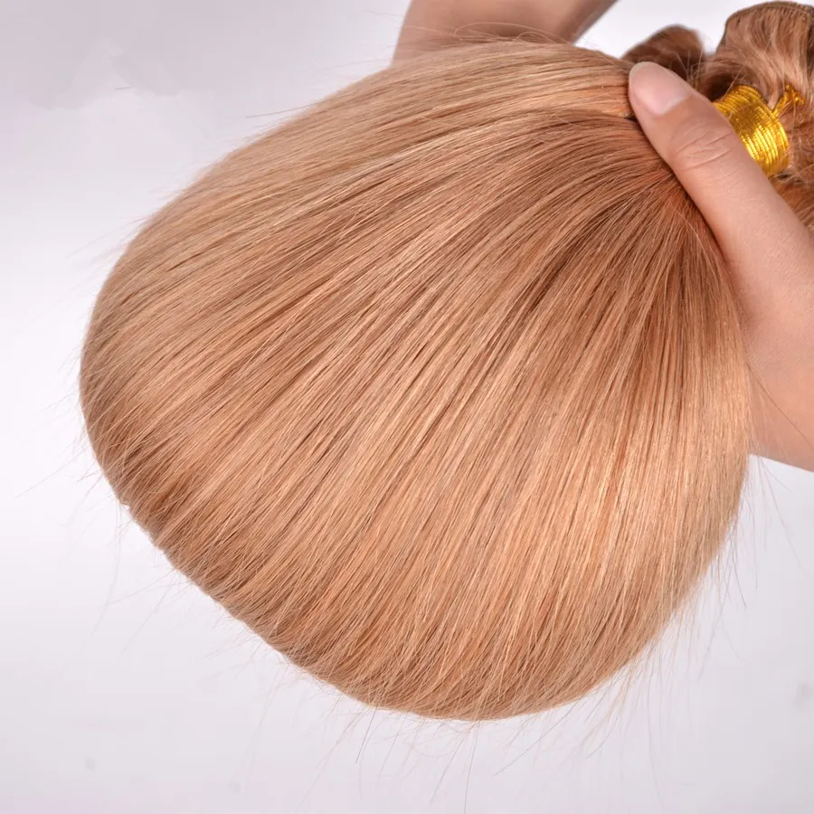 Brazylijska jedwabista prosta # 27 jasnobrązowe ludzkie włosy Wefts Honey Blonde Bundles Oferty 4 sztuk Brazylijski Dziewiczy Human Włoski Rozszerzenia