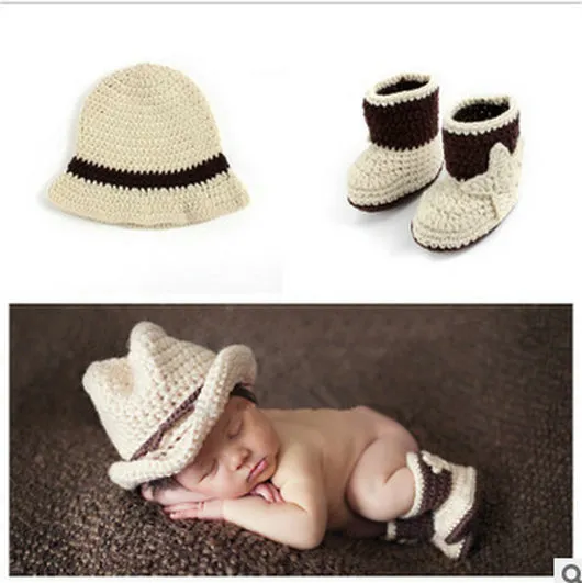 Nouveauté nouveau-né bébé Photo accessoires motif Floral coton matériel Cowboy chapeau + chaussures bébé Photo accessoires unisexe de haute qualité