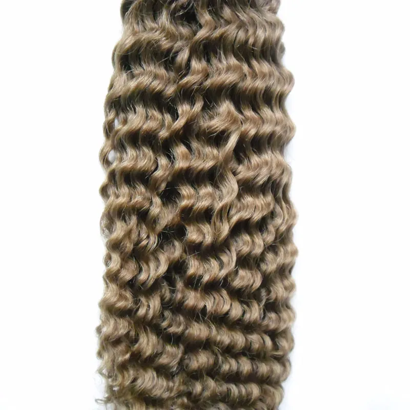 8 hellbraune brasilianische tiefe Wellen-Keratin-Haarverlängerung, lockige Haarverlängerung mit Spitze, 100 g Stränge, brasilianisches reines Haar, helle Stirn, 7809207