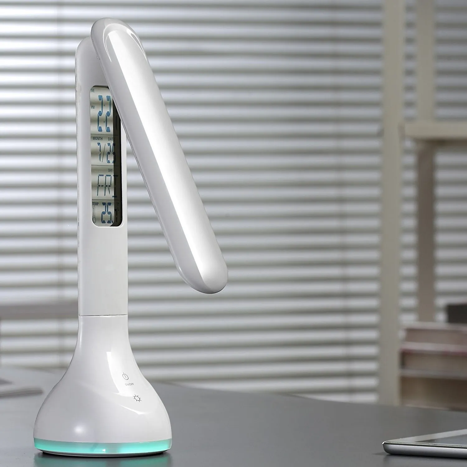 LED Desk Lamp, Eye-caring Table Lamp, Folding LED Light 4W, Dimmable, Touch Control, 3 Brightness Levels, Calendar, Timer, Temperature