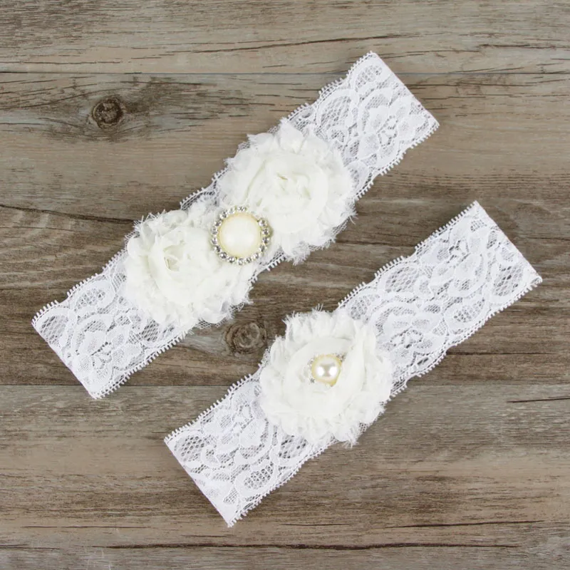 Para podwiązek ślubnych akcesoria ślubne dekoracje ślubne Dekoracje Ślubne Zestaw Koronki Kwiat Bridal Pearl Garter Za2845