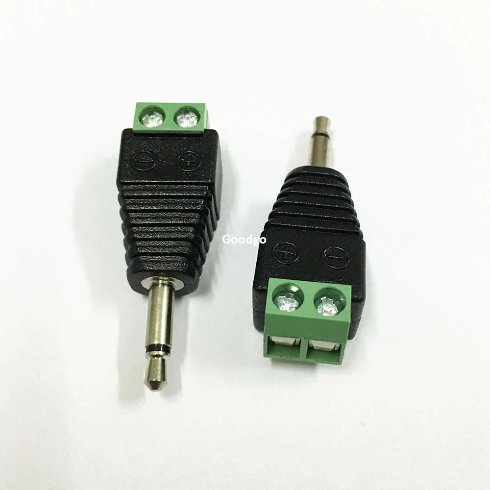 100 stks Video AV BALUN 3.5mm 2pole Mono Mannelijk naar AV Schroef Terminal Jack 3.5 mm Mannelijke 2-pins Terminal Block Plug Connector