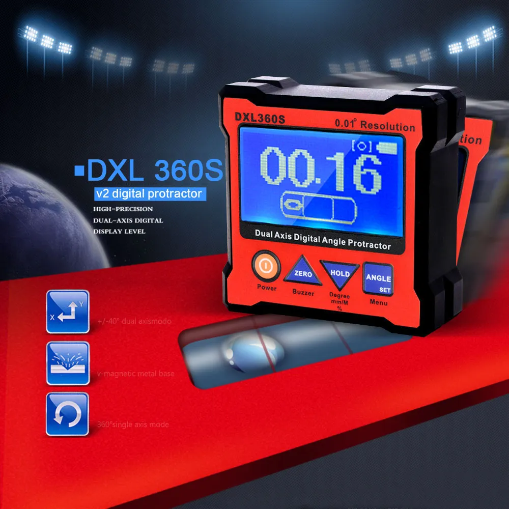 Freeshipping High-precision Dual Axis Digital Angle Protractor Dual-axis Digital Display Level Gauge with 5 Side Magnetic Base