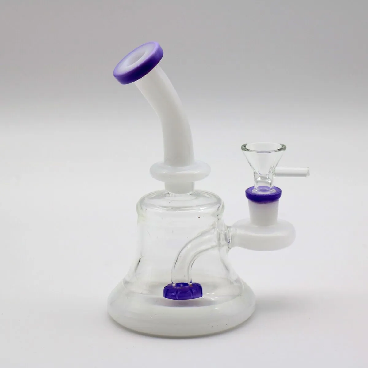 In Stock 17cm Tall Thick Glass Bongs 14.4mm Joint with Bowl White and Purple Water Pipes Turntable Percolator Dab Recycler Oil Rigs