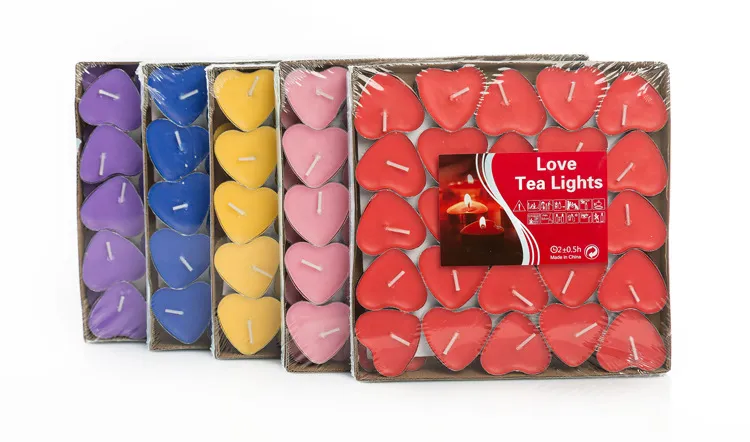 Candela Ghee a forma di cuore 2 ore Candele al burro i Set di 50 candele TeaLight Candela votiva non fumatori3722079