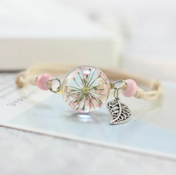 flores especímenes de plantas pulsera bola de cristal diente de león vestido novia novia regalo SSB107 orden de mezcla 20 piezas mucho Pulseras con dijes