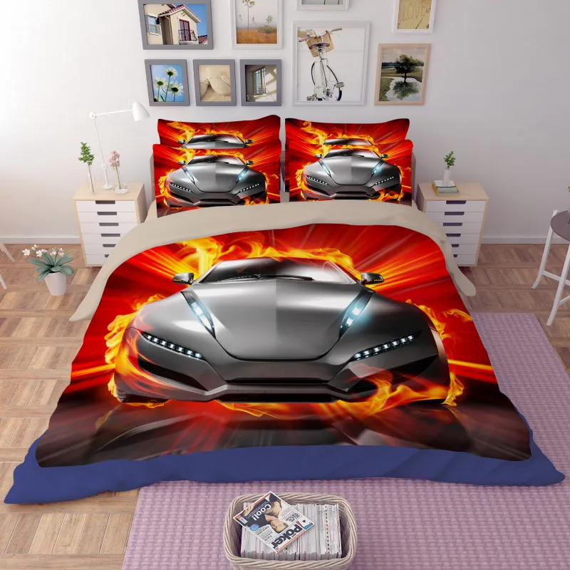 Cool 3D Red Sports Car Bedding Set Boy Children Women Flat Bed Sheet