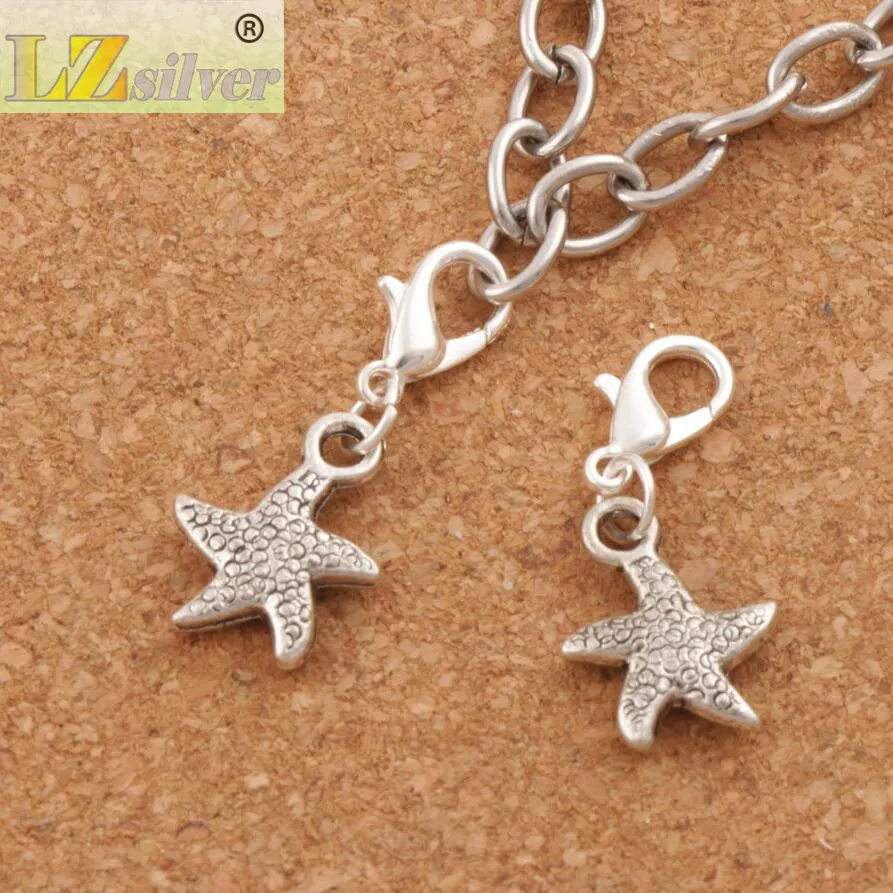 Dancing Flake Star Starfish Sea Charms / Parti 12.7x29.5mm Antik Silver Heart Floating Hummer Clasps För Glas Living C123