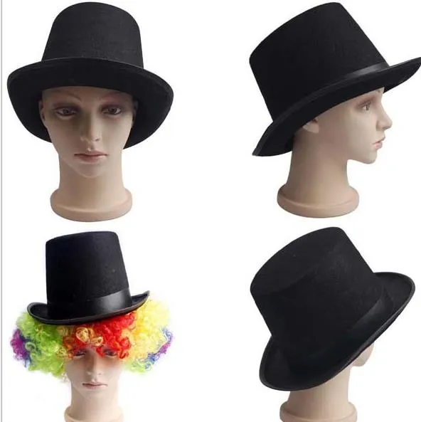 Svart satin filt topp hatt trollkarl gentleman Vuxen 20's Costume Tuxedo Victorian Cap Halloween Christmas Party Fancy Dress Top Hats Presenter