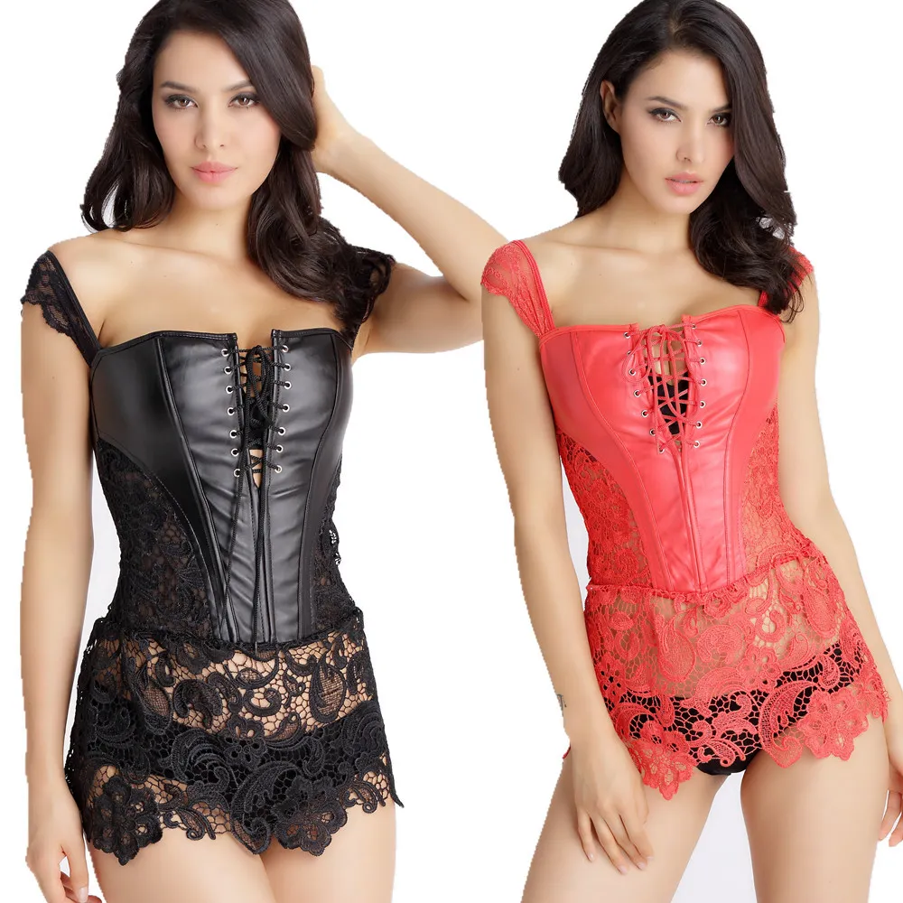 S-6XL Plus Size Corset Mulheres Preto Faux Couro Sexy Intimates Corselet Bustiers Gótico Corpo Shaper Leathert Waist Treinador Espartilhos 8280