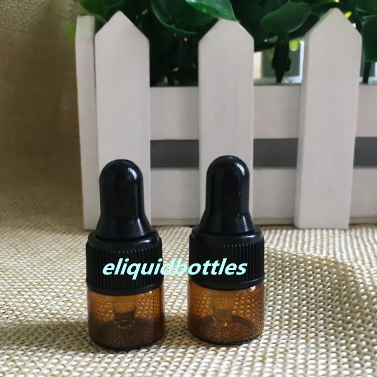 Fast DHL Shipping Dropper 1ml 1000pcs Mini Glass Bottle Essential Oil Bottles Display Vial Small Perfume Brown Sample Container 1 ML