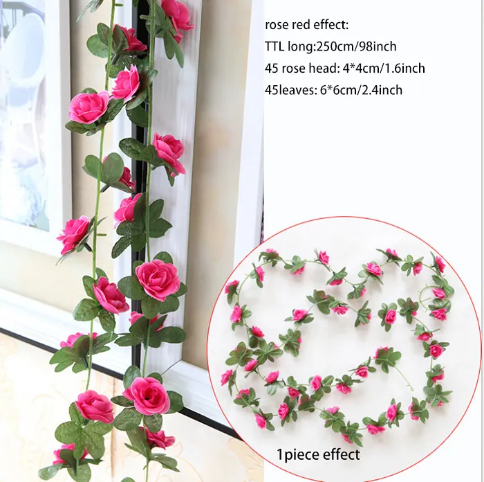 20 SZTUK MOQ Free Shoping 250 CM / 98.5inch Symulacja Sztuczna Ślubna Róża Kwiat Cane Winorośl Dekoracji Wedding and Home Meble