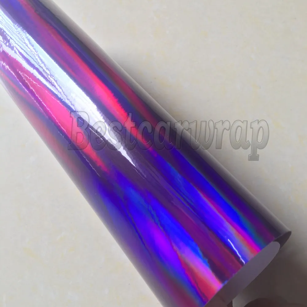 Película de vinilo holográfica de cromo púrpura para envolver el automóvil con burbujas de aire Camaleón arcoíris sin burbujas Lámina de cubierta de cromo 1.52x2 0m / rollo 5x67ft