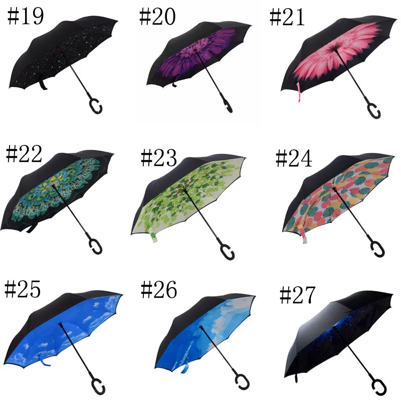 Bezpłatne DHL 40 Kolory Opcje odwrotne składane odwrócone parasole z c uchwytem podwójnej warstwy wewnątrz wiatroodpornego parasola