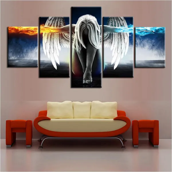 Ali d'angelo figure astratte pittura 5 pezzi moderno dipinto con stampa HD su tela immagini di arte della parete decorazione della casa di moda