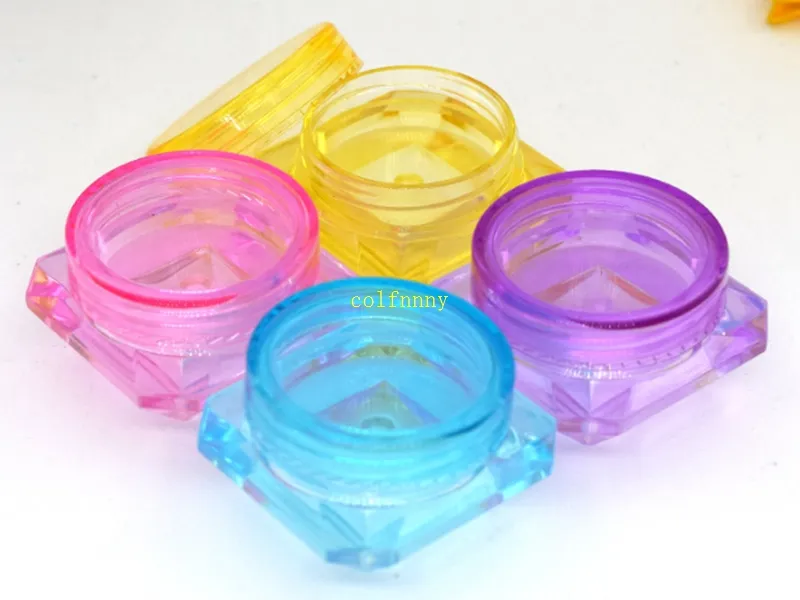 // parti 5ml Diamond Plastic Jar 2G 3G 5G Cream Refillburk för prov säck Eyeshadow Tom Box Nail Powder Jar