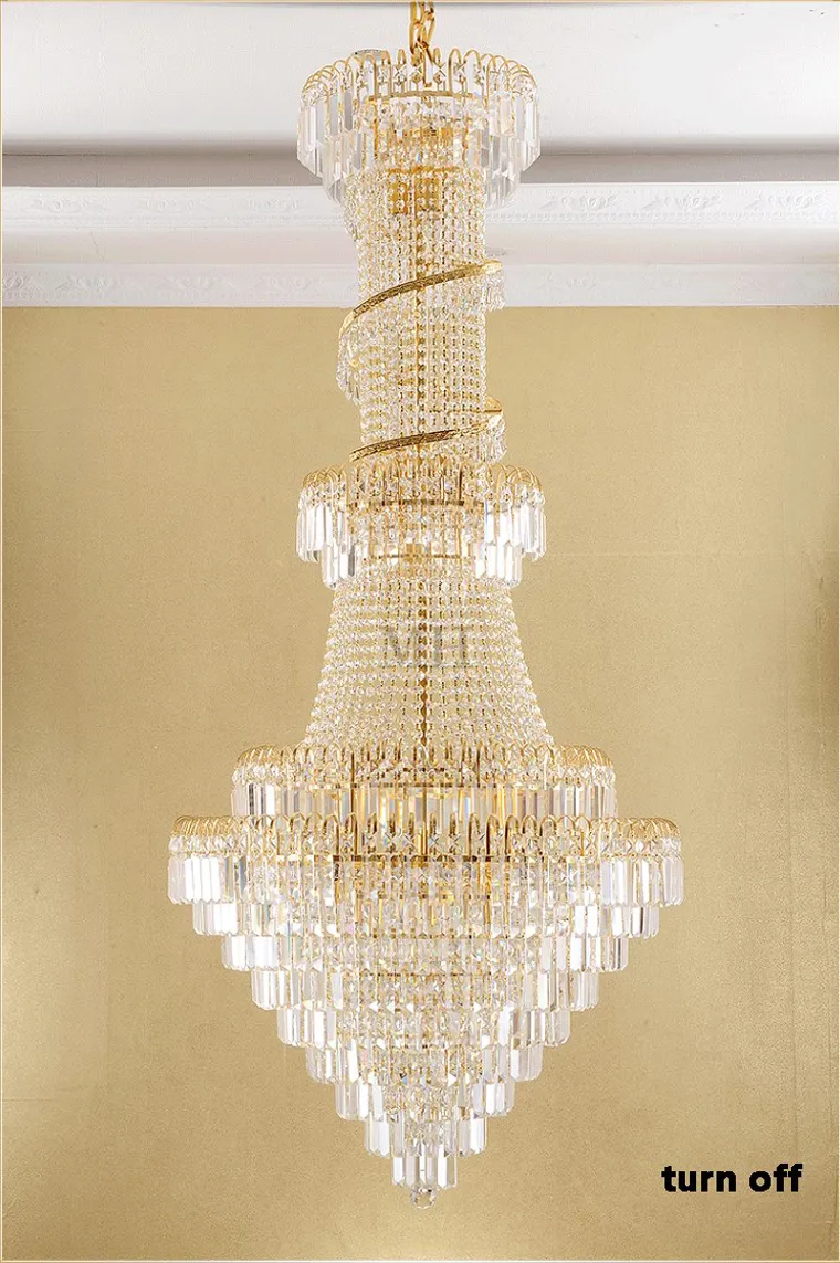 Lustres en cristal d'or Lustres de luxe longs et modernes Luminaire américain Intérieur Foyer Escalier Hôtel Restaurant Club Spirale Droplight D80cm H180cm