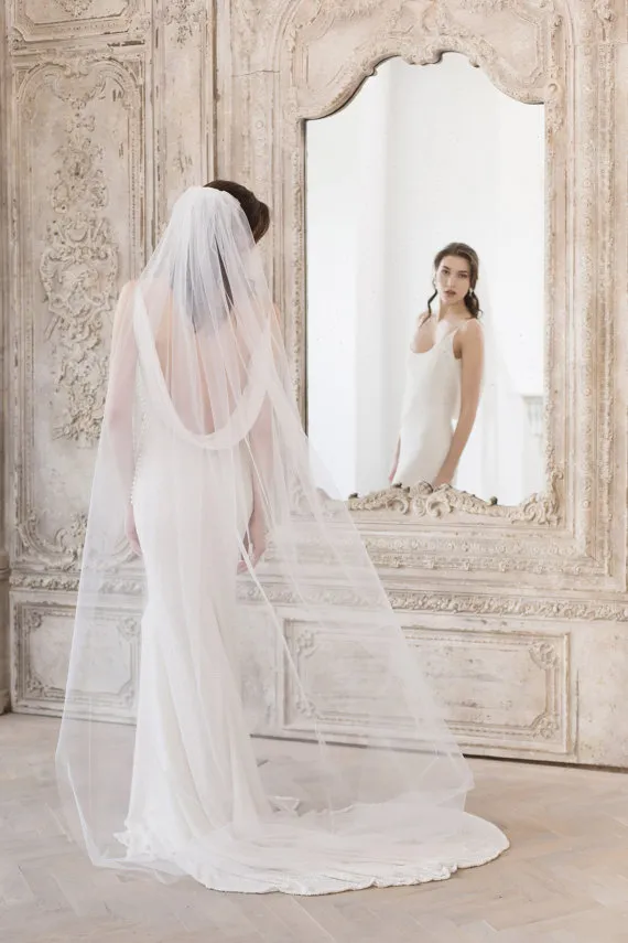 2018 vente chaude blanc ivoire voile de mariage chapelle longueur bord coupé une couche avec peigne voiles de mariée A50