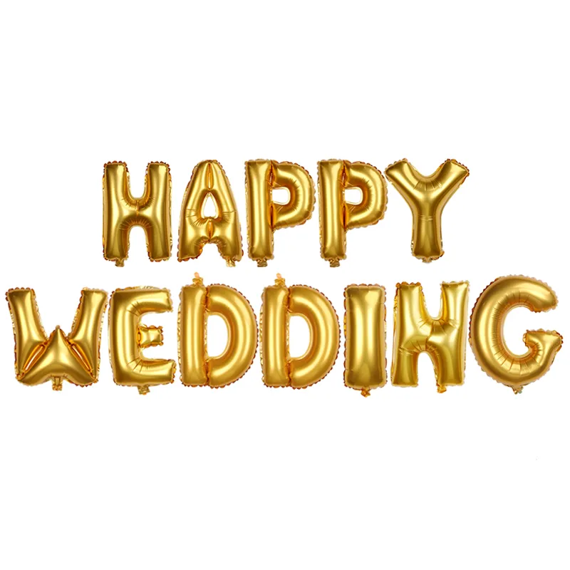 12 stks / set Happy Wedding Leuke Folie Helium Letters Ballon Decoraties Verjaardag Decor Gouden Kleur 16 Inch