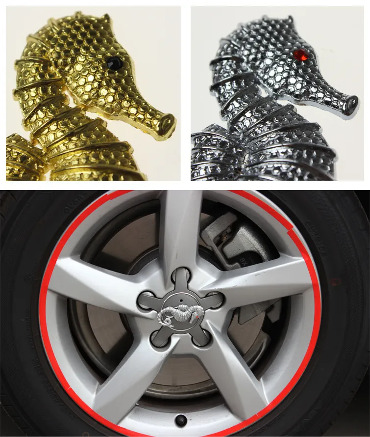2 Stück hochwertiger 3D-Emblem-Aufkleber aus Metall mit Hippocampus-Logo in der Farbe Silber/Gold für alle Autohersteller, DIY-Dekoration