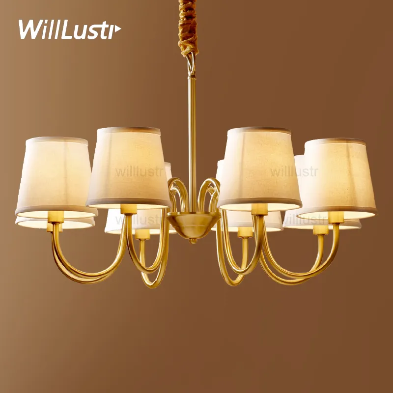Willloh Copper Hanglamp Messing Opknoping Licht Stof Kroonluchter Moderne Suspension Lighting American Country Nordic Europe