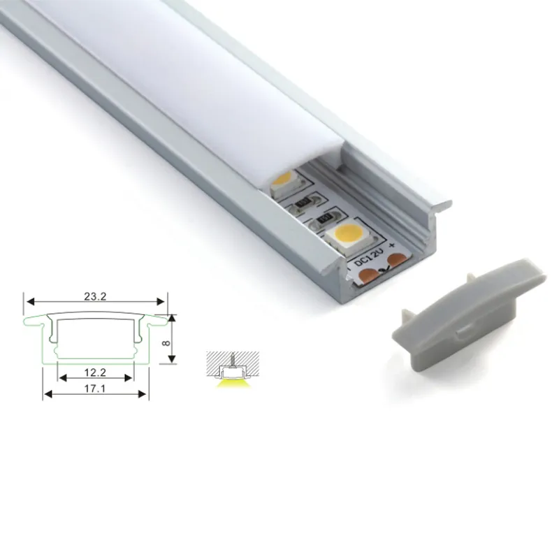 10 X 1 M set/lotto Profilo in alluminio anodizzato argento per luce a led ed estrusione di canali per luci da incasso a parete o da pavimento