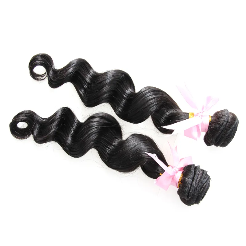 Faisceaux de cheveux brésiliens Faisceaux de vague lâche 200g Extensions de cheveux humains Naturel Noir 2 Pièce