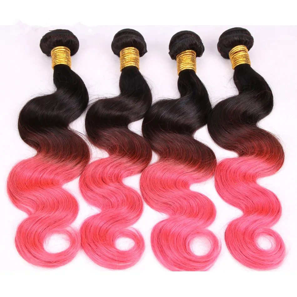 黒とピンクのオンブルヒューマンヘアバージンペルーペルー2トーン色の人間の髪の横糸