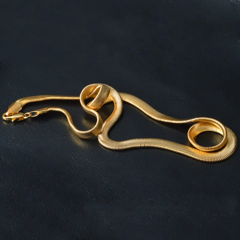 Hip Hop Cadenas chapadas en oro de 18 quilates Hiphop para hombres 20 pulgadas 6 MM Collares de cadena de serpiente aplanados Para mujeres Accesorios de joyería de lujo Regalo