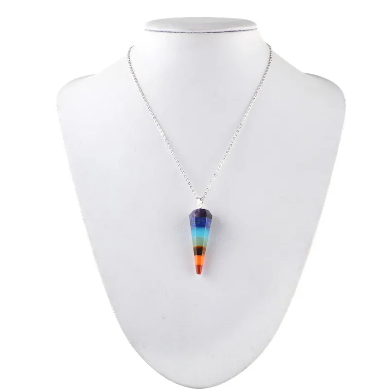 7 Chakra Pietra Collana Yoga Quarzo grezzo Pietre naturali Rabdomanzia Pendolo Collane Reiki Arcobaleno Gioielli Regalo della donna2909