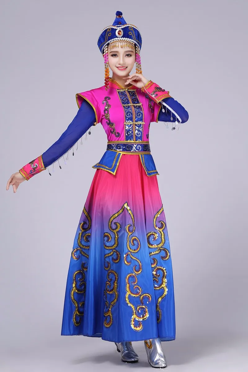 Costume mongolo Abbigliamento spettacoli teatrali Abito gonna da ballo Costume da ballo mongolo Abbigliamento danza popolare minoritaria