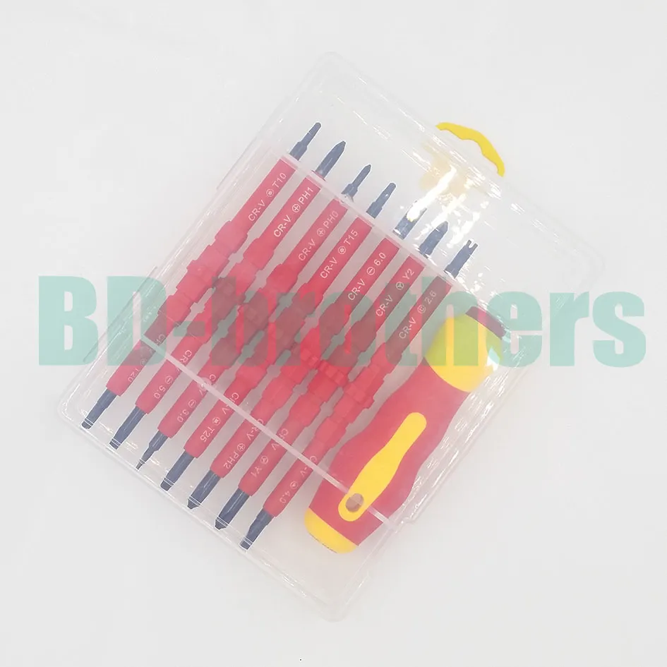 Red CR-V Magnetic 7 in 1 Insulated Screwdriver Set 500V High Quality Combination Insulated Screwdrivers Kit 