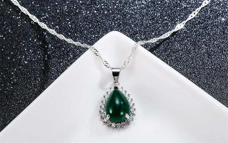 Yhamni Original Natural Green Gem Malay Kamień Wisiorek 925 Sterling Silver Naszyjnik Moda Kryształ Wisiorek Naszyjnik Biżuteria Hurtownie XD276