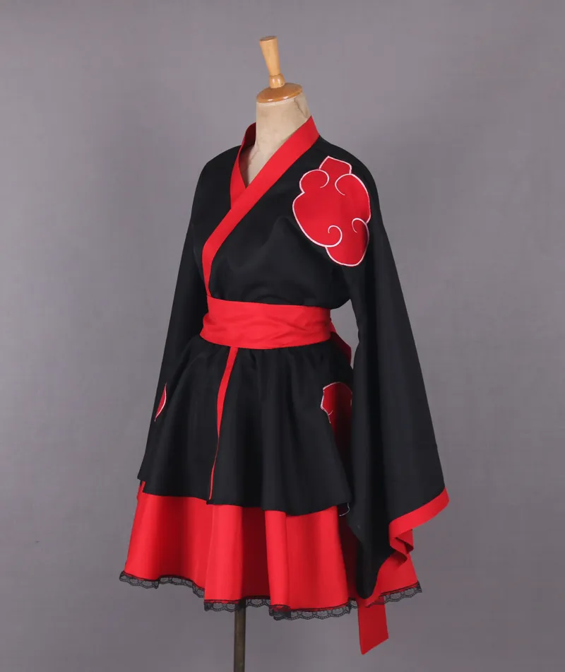 Naruto Shippuden Akatsuki Organization Femminile Lolita Kimono Dress Costume Cosplay Anime