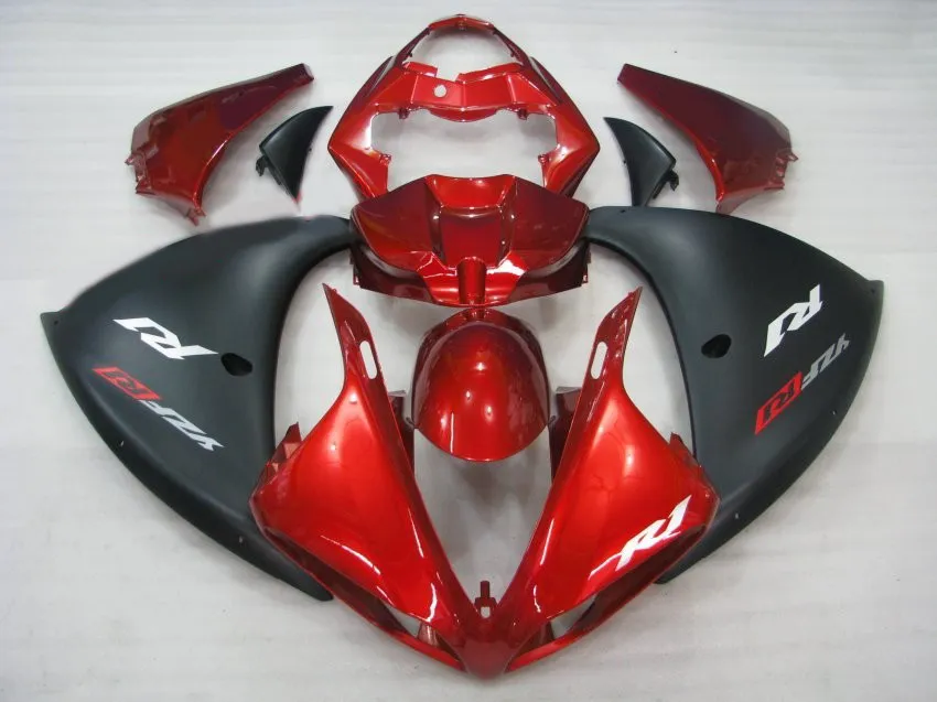 Injektionsform Gratis Anpassa Fairing Kit för Yamaha YZF R1 09 10 11-14 Vin Röd Svart Fairings Set YZF R1 2009-2014 OY13