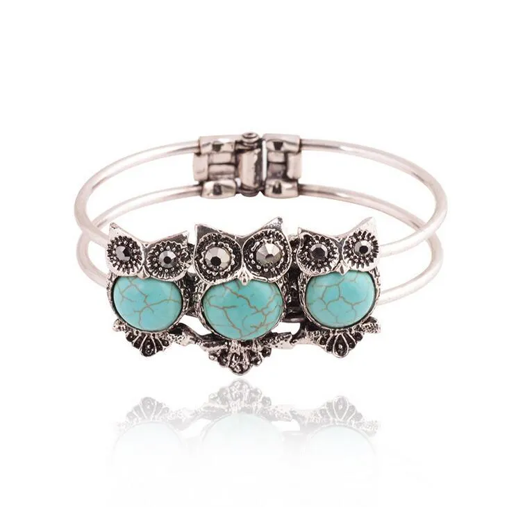 Meilleur cadeau Explosive Retro Wind Turquoise Imitation Thai Silver Owl Bracelet FB269 ordre de mélange 20 pièces beaucoup Bracelets à breloques