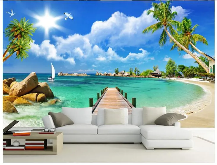 3d carta da parati personalizzata po Non tessuto murale Ocean Beach Ponte di legno room decor pittura immagine 3d muro muals carta da parati pareti7504568