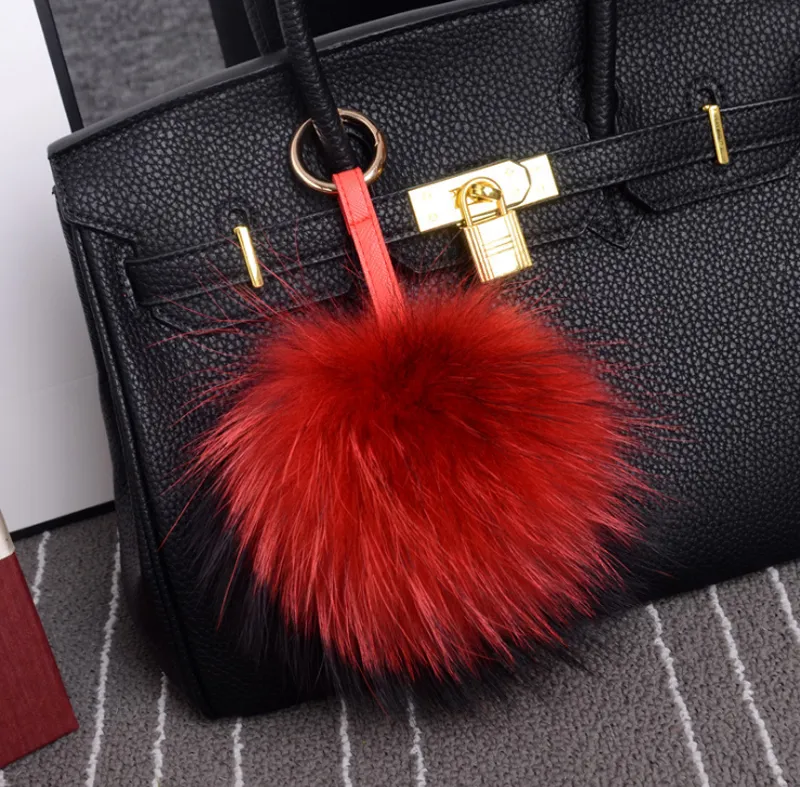 10pcs 15cm Bag Parts كبير Raccoon Raccoon Fur Pom Pom Key Rings Ball Carke -keychain for Women Handbag Pres