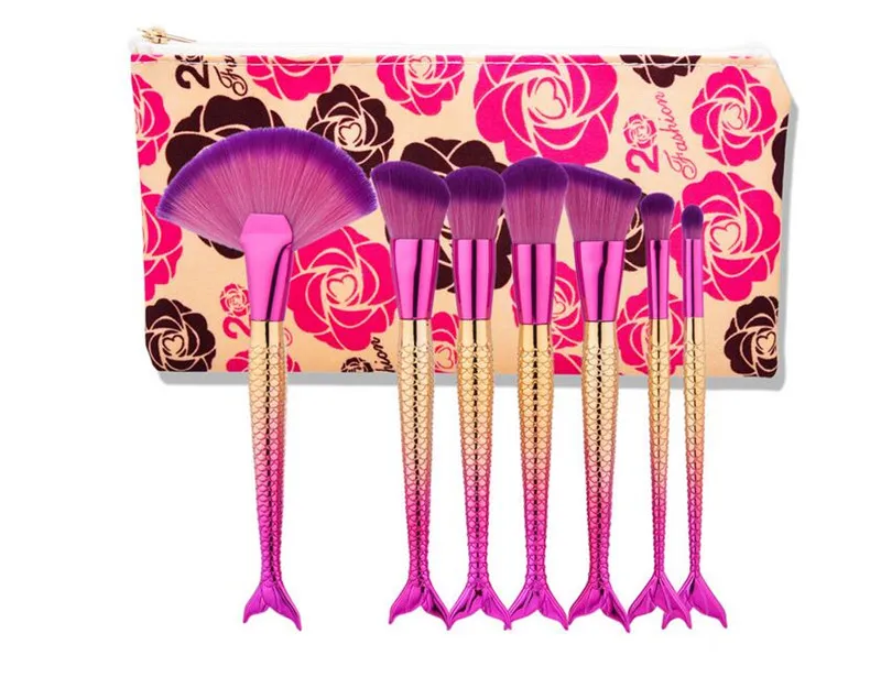 Mermaid Makeup Brush Set with bag Fish Tail Foundation Powder Eyeshadow Make up Contour Blending Cosmetic Scales Brushs