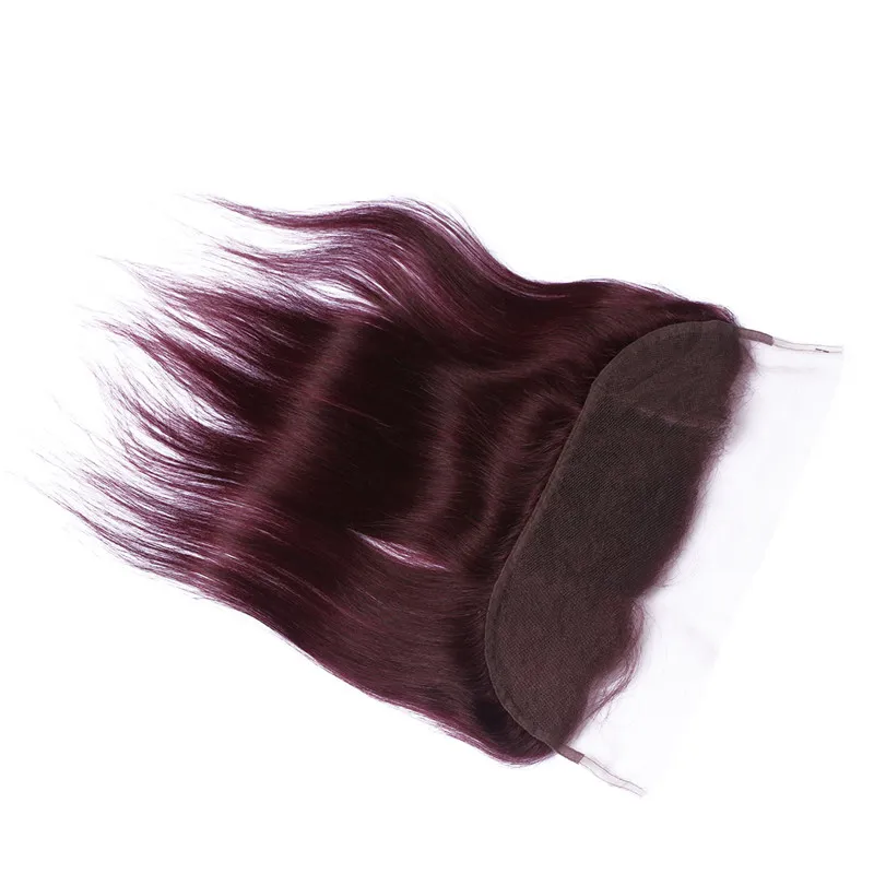 Proste 99J Wine Red Brazylian Human Hair Weaves z koronkowymi czołowymi Burgundowe 3bundles z pełną koronką 13x4 Closur2363112