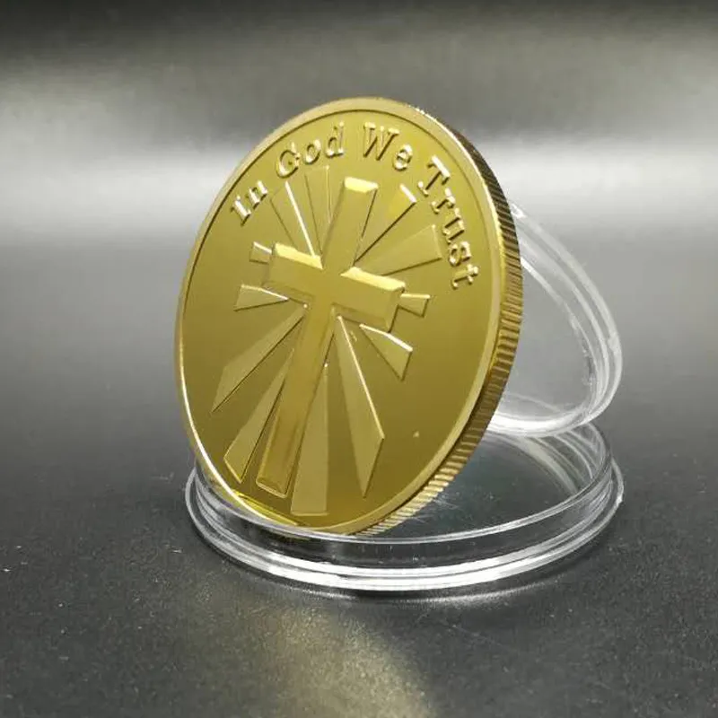 100 pcs Non magnetic brand new in god we trust evil vs god religious Jesus 24k real gold plated souvenir coin free shipping
