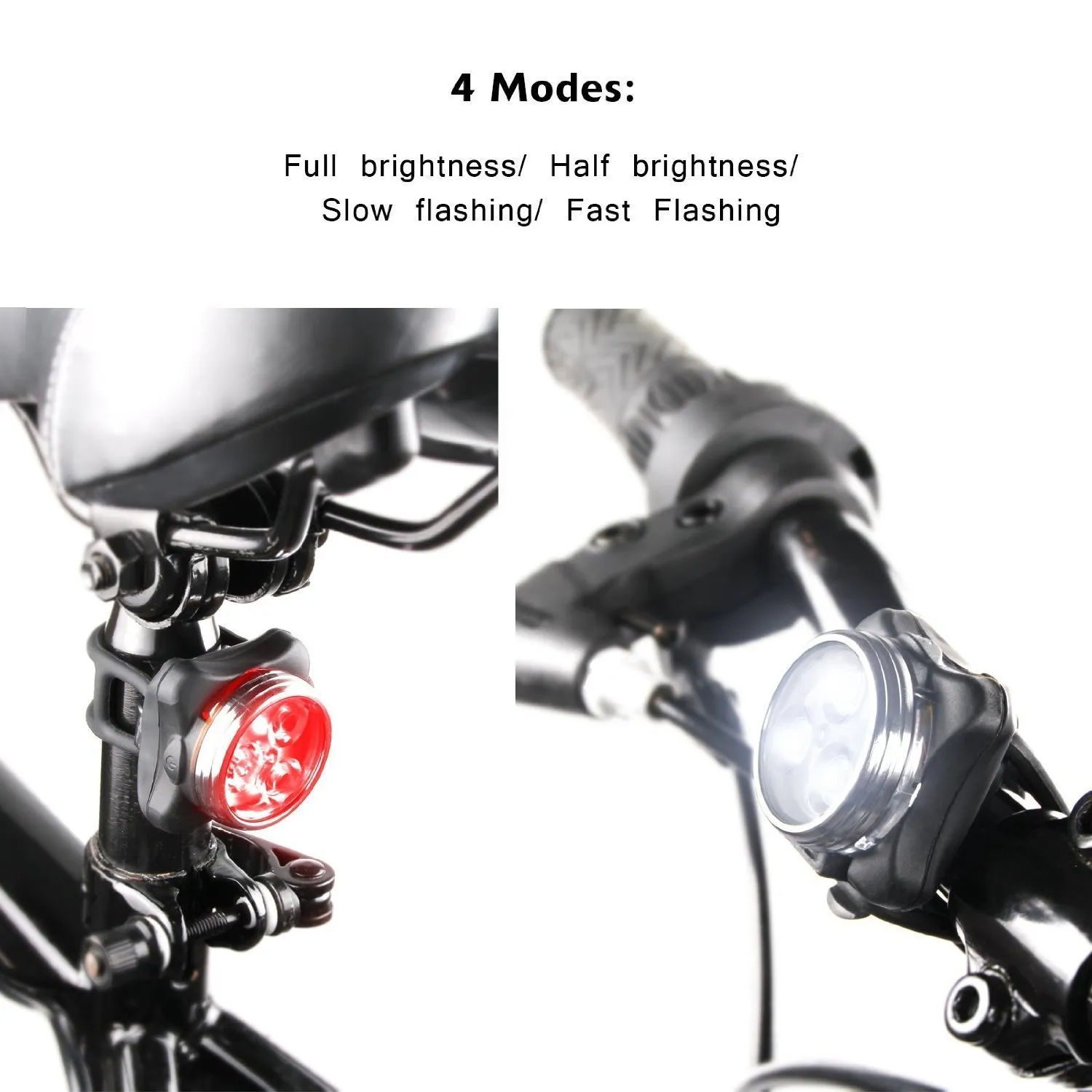 Iluminação de combinações traseiras recarregáveis ​​de farol, inclui conjunto de luz de bicicleta dianteira e traseira, luzes de bicicleta, 2 cabos USB, 4 modos, 350lm, água