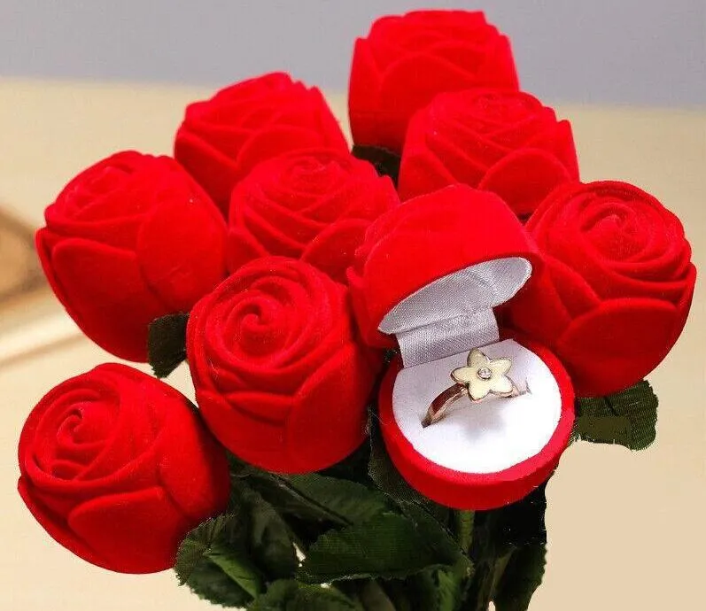 Red Rose Ring Box Propose In Luxury Romantic Jewelry Display Case From