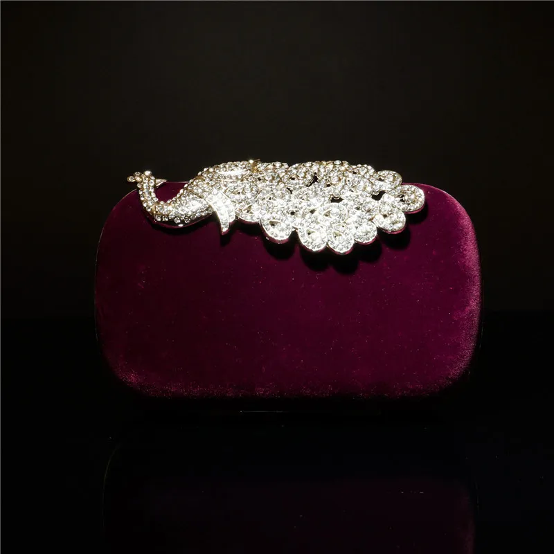 Hög kvalitet 4 färger mode kristall diamant handväska kväll väska handväska elegant påfågel koppling varm försäljning gratis frakt