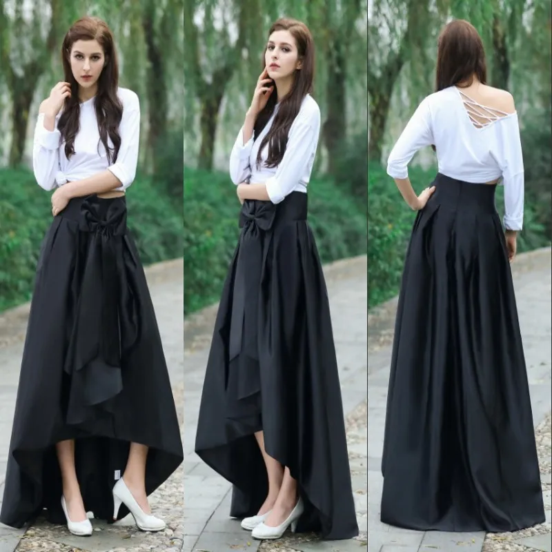 DHgate.com:Elegant Black Taffeta High-Low Skirt with Bow