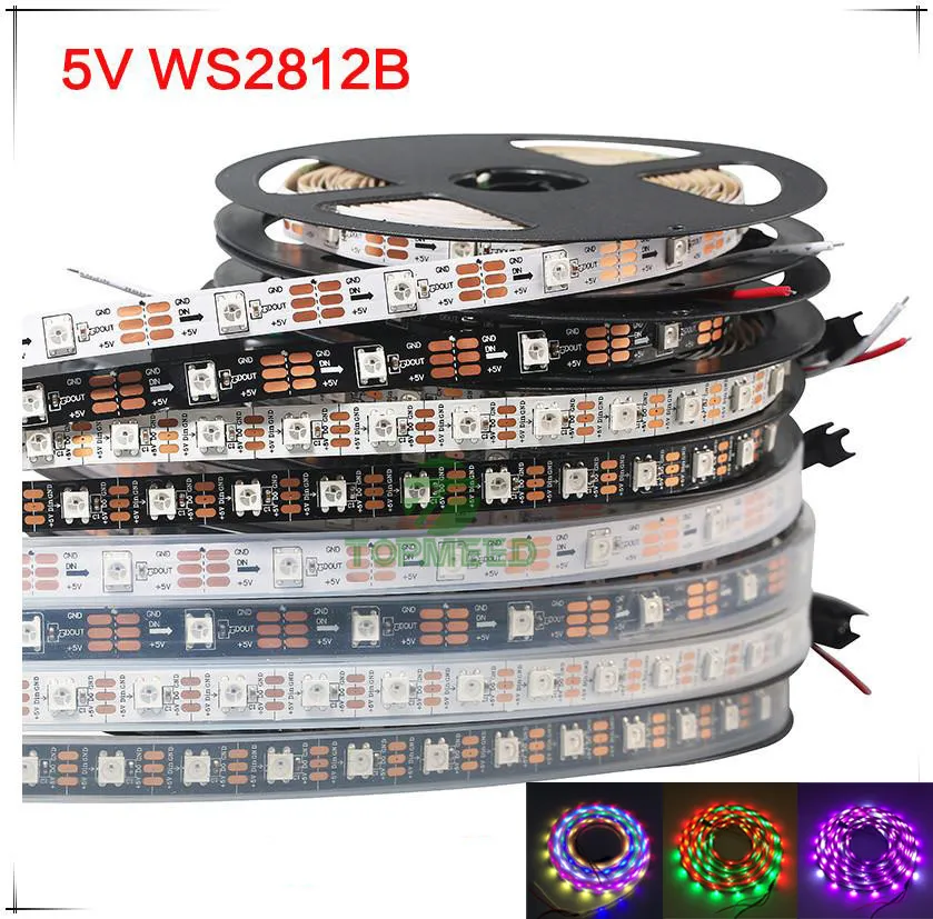 5 متر 60 المصابيح / م WS2812B WS2812 بكسل الأبيض pcb ماء WS2811 ic 5050 rgb smd اللون الرقمي مرنة الصمام قطاع ضوء 5 فولت