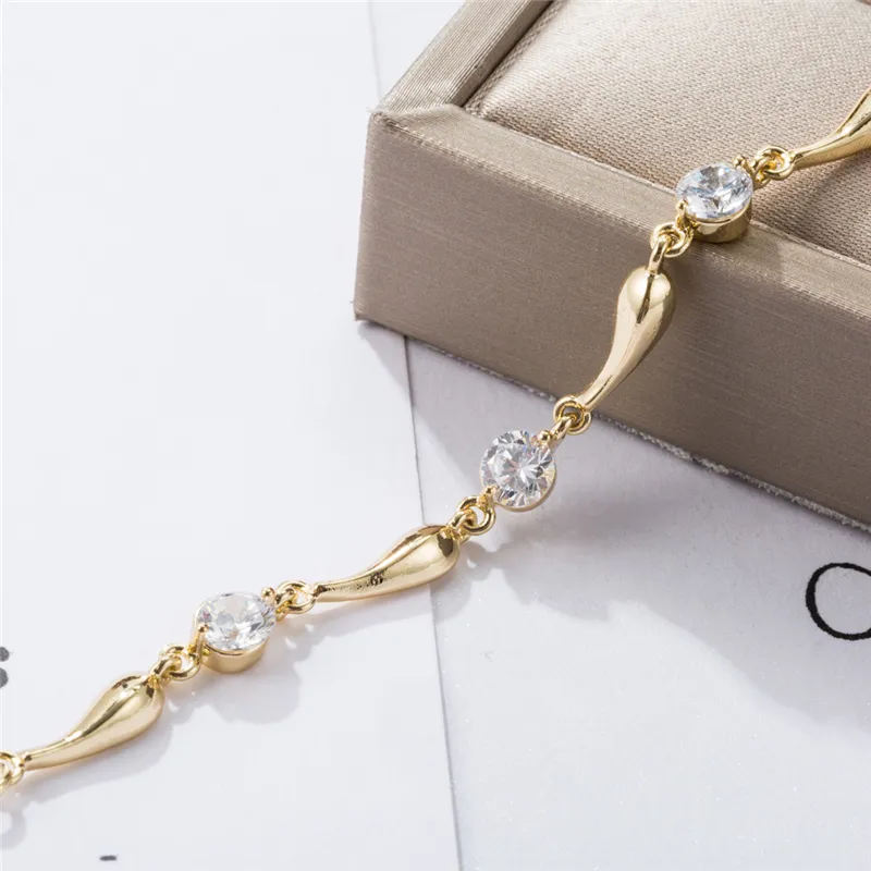 18K Yellow Gold Plated CZ Little Waterdrop Foot Chains Anklets Link for Girls Women for Wedding Party