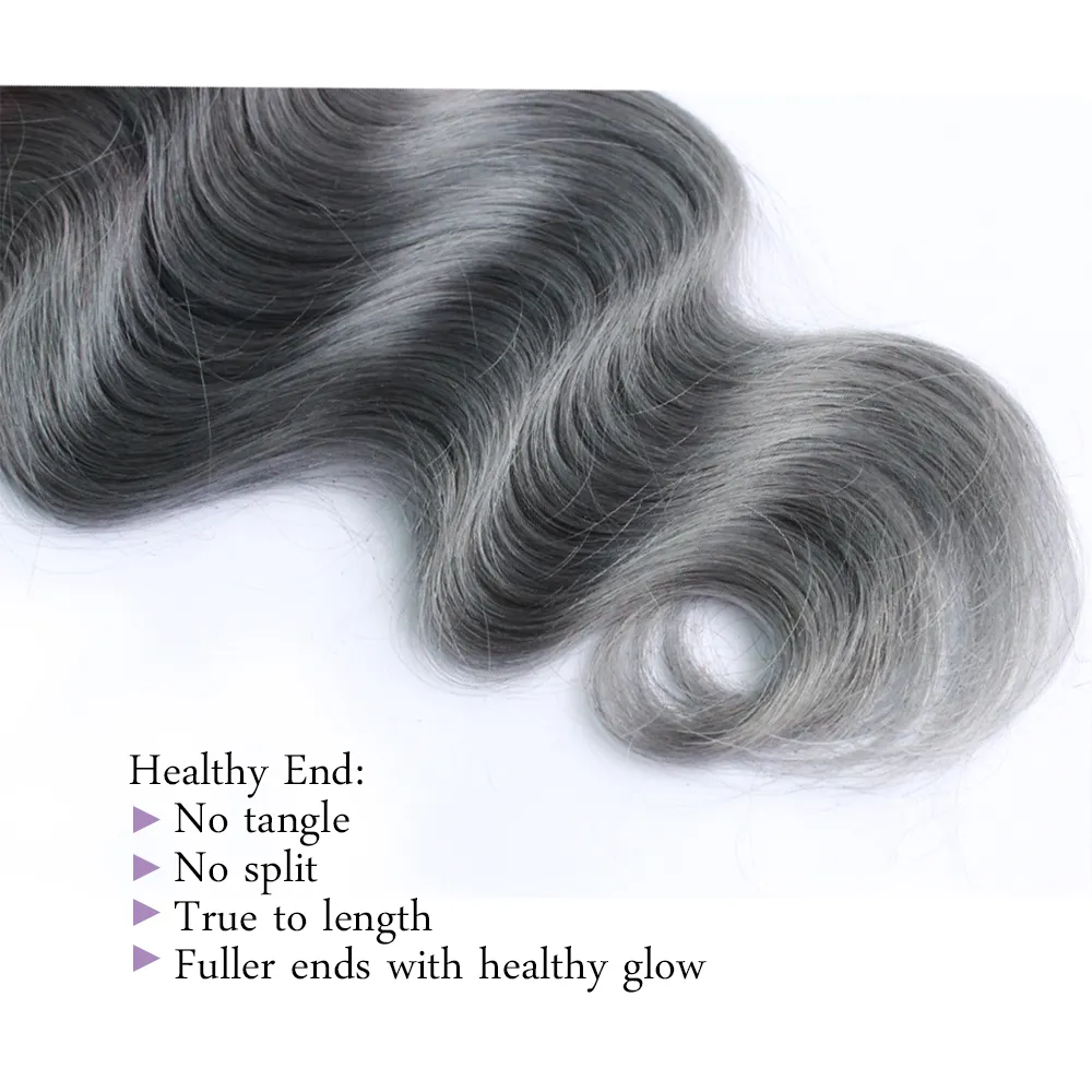 T 1B Dark Grey Ombre Human Hair Bundles Two Tone Colored Peruvian Body Wave Virgin Brazilian Malaysian Indian Hair Extensions