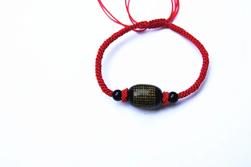 Pure manual weaving carved black - red agate jackfruit heart sutra bracelet.