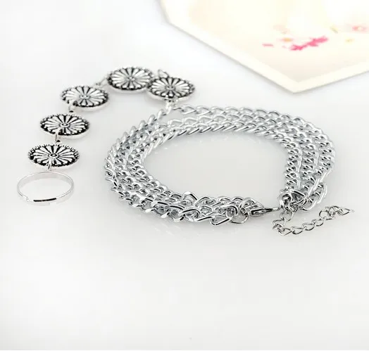 Joyería para mujer Vintage bohemio plata 3 capas borla moneda grabada con cadena de dedo del pie anillos tobilleras Boho tobillera pulsera sandalias descalzas